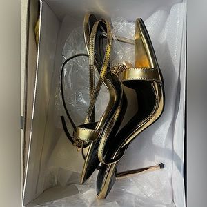 Designer Sandals Women Shoes Padlock Pointy Open Toe Stiletto Heel